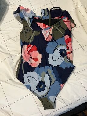 Maternity Floral One-Piece Swimsuit - Navy, Pink & Blue